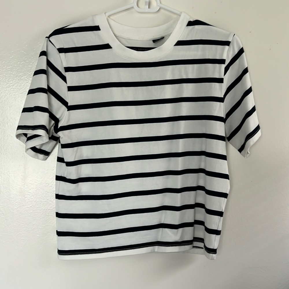 French connection, navy blue and white striped crop T-shirt
